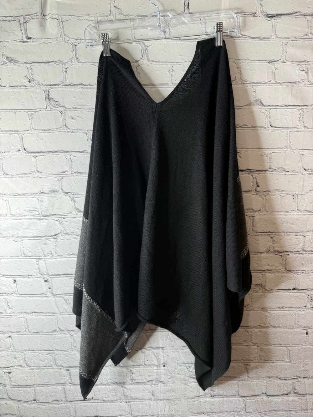J. McLaughlin Black Knit Poncho with Subtle Gray Accents cashmere